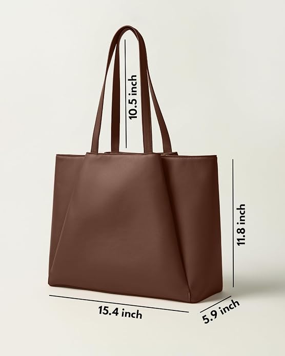 Work Tote Bags for Women 15.6 Inch Laptop with Zip Compartments | Vegan Leather Strcutured Professional Briefcase for Office, Meeting, Business with Padded Sleeve for Computer, water bottle - Image 6