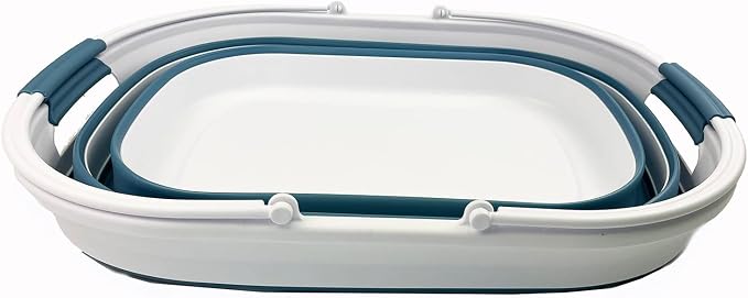 SAMMART 38L (10 Gallons) Collapsible Plastic Laundry Basket - Foldable Storage Container/Organizer - Portable Washing Tub - Space Saving Laundry Hamper (White/Adriatic Blue) - Image 2