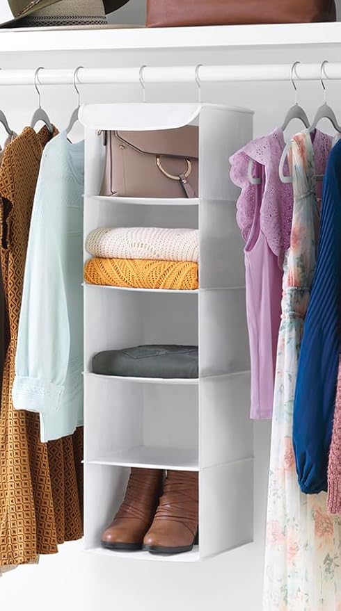 Whitmor 5 Section Closet Organizer - Hanging Shelves with Sturdy Metal Frame, White by Whitmor
