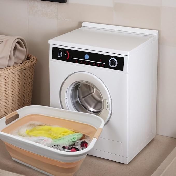 SAMMART 41L (10.8 gallon) Collapsible Plastic Laundry Basket - Foldable Pop Up Storage Container/Organizer - Portable Washing Tub - Water capacity: 32L (8.4 gallon) (Rectangular, White/Beige) - Image 2