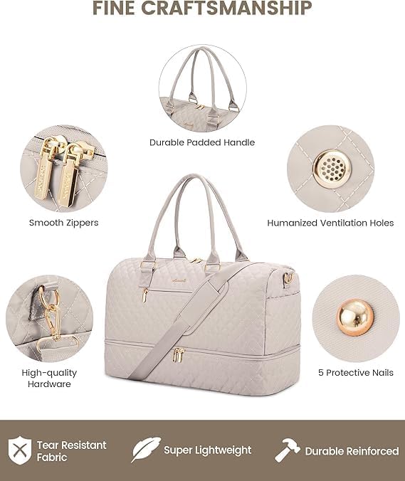 LOVEVOOK Travel Duffle Bag for Women, Weekender Overnight Bag with Shoe Compartment, Carry on Bag with Toiletry Bag, Gym Duffel Bag with Wet Pocket, Hospital Bags for Labor and Delivery 3 Pcs Set - Image 4