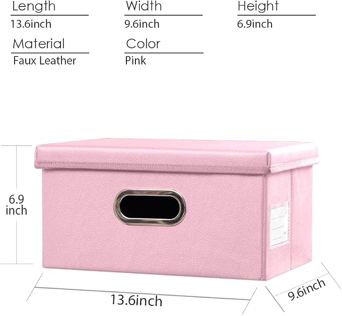 Collapsible Storage Box with Lid [1-Pack] Leather Fabric Foldable Storage Bin Organizer Container Basket Cube with Cover for Home Bedroom Closet Office Nursery Pink (13.6x9.6x6.9) - Image 5