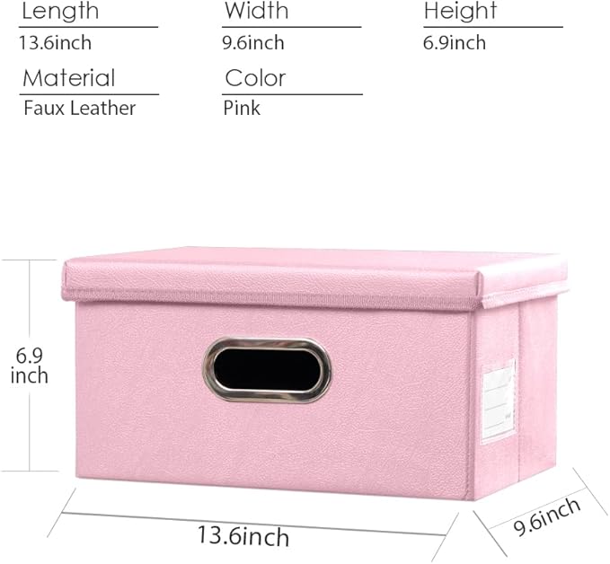Collapsible Storage Box with Lid [3-Pack] Leather Fabric Foldable Storage Bin Organizer Container Basket Cube with Cover for Home Bedroom Closet Office Nursery Pink(13.6x9.6x6.9) - Image 5