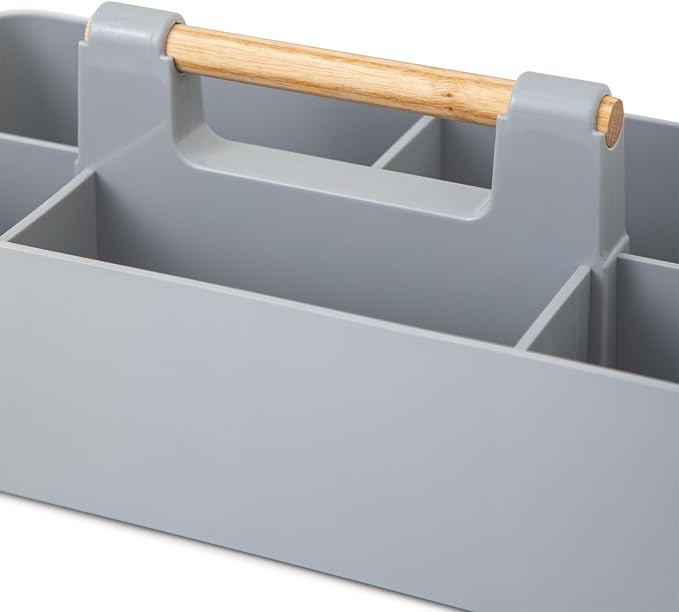 EZOWare Set of 3 Plastic Stackable Caddy Tote Set, Large Storage Organizer Bins with 5 Compartment Divider and Handle for Makeup, Vanity, Bathroom, Office Supplies, Crafts, Nursery - 3 Colors - Image 9
