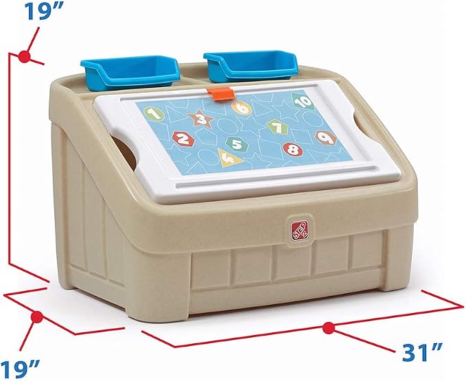 Step2 2-in-1 Toy Box & Art Lid, Kids Toy Storage Bin & Organizer, Easel & Chest in One, Made of Durable Plastic, For Toddlers 2+ Years Old, Tan - Image 3