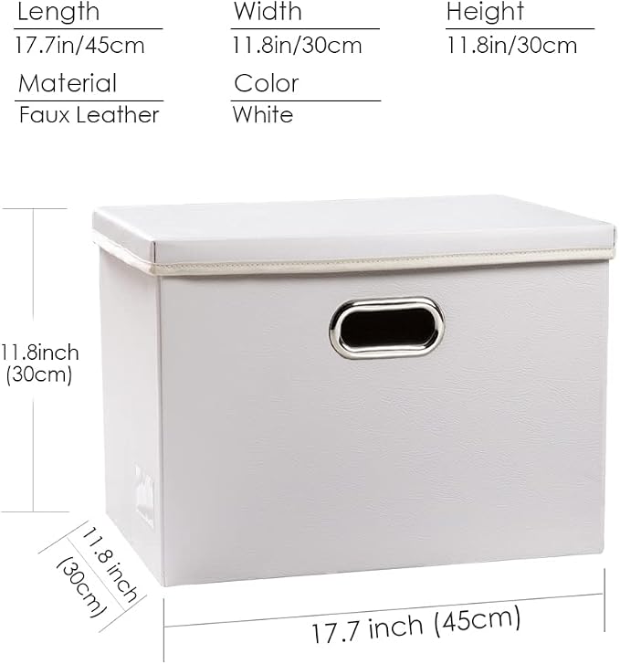 Large Stackable Storage Bins with Lids [3-Pack] Leather Fabric Foldable Storage Boxes Organizer Containers Baskets Cube with Cover for Bedroom Closet Office Nursery White (17.7x11.8x11.8) - Image 4