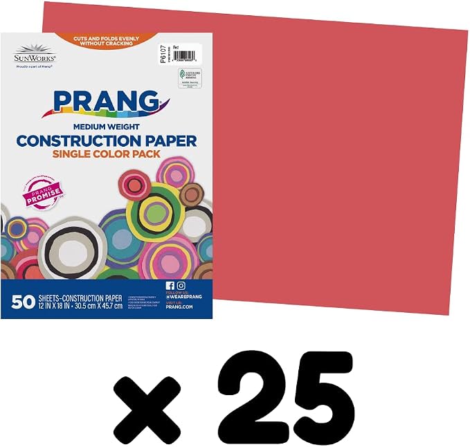 Prang Construction Paper, 12" x 18", Red, 50/Pack, 25 Packs | Formerly SunWorks, Class Pack, 1250 Sheets Total, P6107 - Image 2