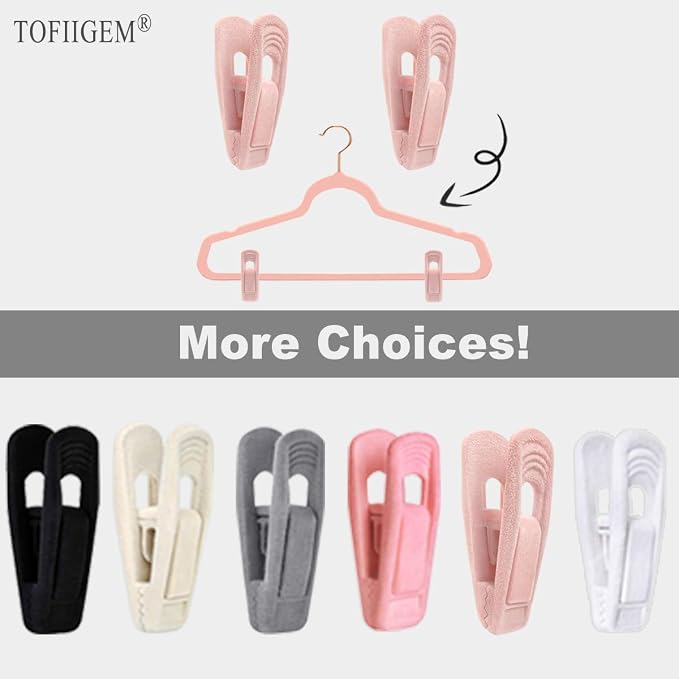 TOFIIGREM Light Pink Velvet Hangers Clips 20 PCS, Non-Slip Velvet Clip for Pant Skirt Velvet Hangers, Strong Flocking Hangers Clips - Image 8