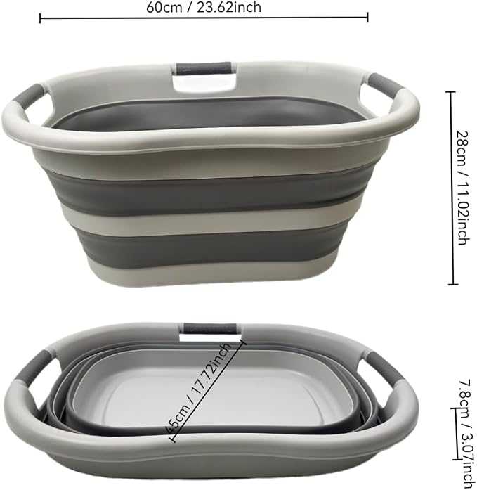 SAMMART 40L (10.5 gallon) Set of 2 Collapsible Plastic Laundry Hamper - Foldable Pop Up Storage Container/Organizer - Portable Washing Tub - Space Saving Basket (2, Grey/Dark Grey) - Image 6