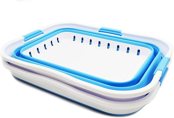 SAMMART 42L (11 gallon) Collapsible Plastic Laundry Basket - Foldable Pop Up Storage Container/Organizer - Portable Basket - Space Saving Hamper/Basket (2, White/Marine Blue) - Image 2