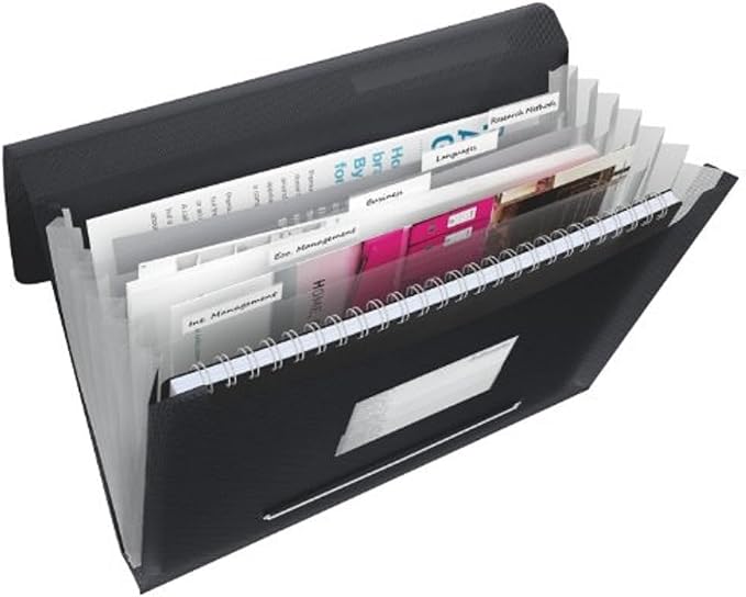 Esselte A4 Expanding Project File, Integrated Index with 6 Expanding Compartments, Elastic Closure, Flexible Plastic, Black, VIVIDA Range, 624017 by Unknown