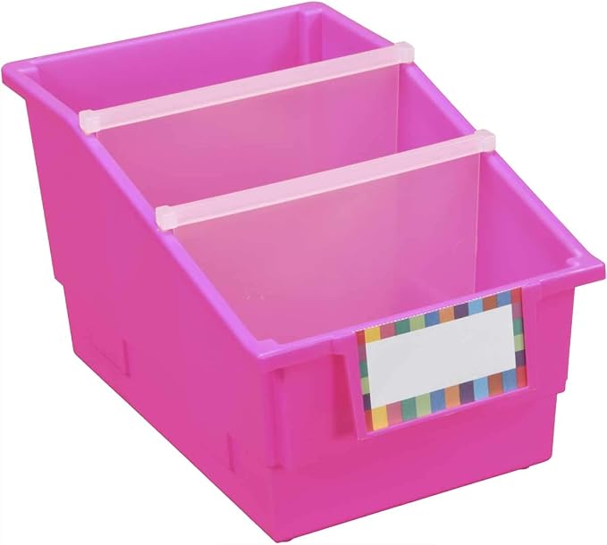 Really Good Stuff Pink Chapter Book Classroom Library Bins with Dividers | 8.75" x 13.5" x 7.75", 4-Pack, Plastic Shelf Bin Organizers for Book Organization, Documents, Files, Magazines - Image 2