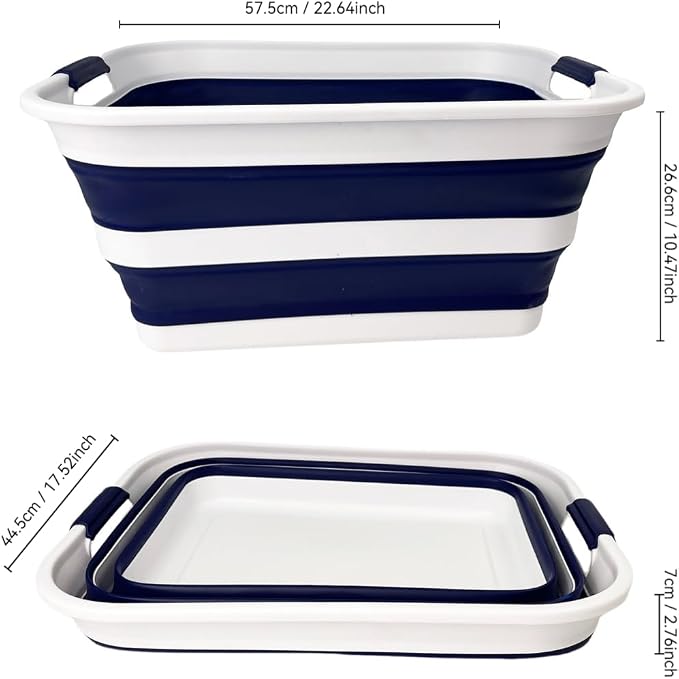 SAMMART Collapsible Plastic Laundry Basket with Handle/Foldable Pop Up Storage Hamper/Portable Laundry Organizer-Space Saving Washing Tub/Household Storage (White/Starry Blue, 42L) - Image 8