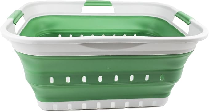 SAMMART 42L (11 gallon) Collapsible Plastic Laundry Basket - Foldable Pop Up Storage Container/Organizer - Portable Washing Tub - Space Saving Hamper/Basket (Grey/Dark Sea Green) - Image 4