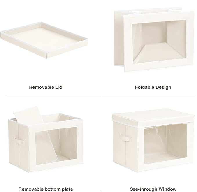 Storage Bins with Lids, 4 Pack Large Storage Cubes with Window, Closet Bins with Lids & Handles, Fabric Box for Organizing Clothes, Towels, Books, Beige - Image 7
