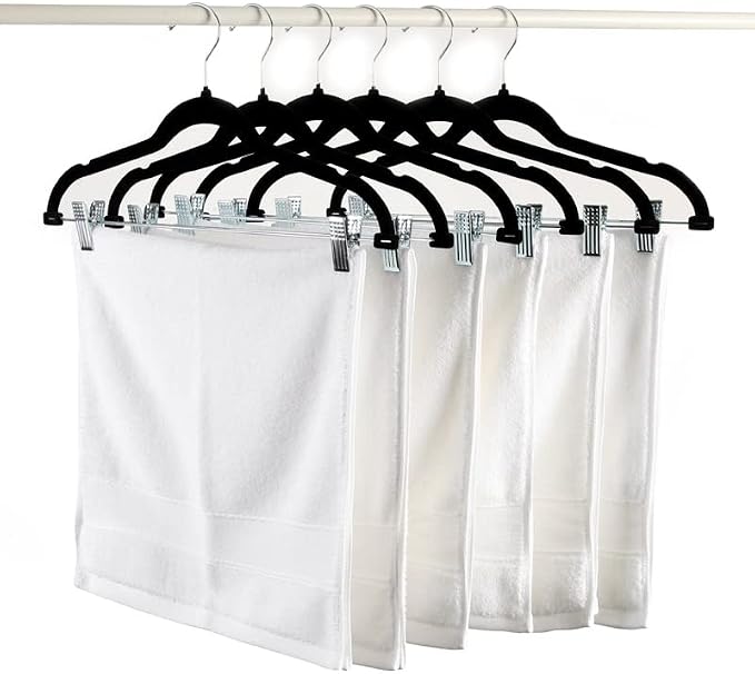 Velvet Pants Skirt Hangers with Clips - Pack of 30 Black Women Clothes Hanger Set with Clip for Pant Suit Shirt Felt Coat Dress, Premium Non Slip Heavy Duty Space Saving Slim Clothing, 16.7 Inch Long - Image 3