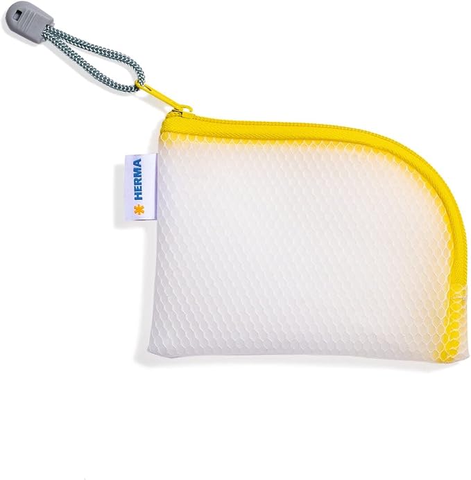 HERMA 20252 Zip Pocket Travel Case A7 Transparent Yellow, Small Lockable Transparent Pocket with Zip, Toiletry Bag for Mobile Phone, Charging Cable, Cosmetics, Pens, Keys by HERMA