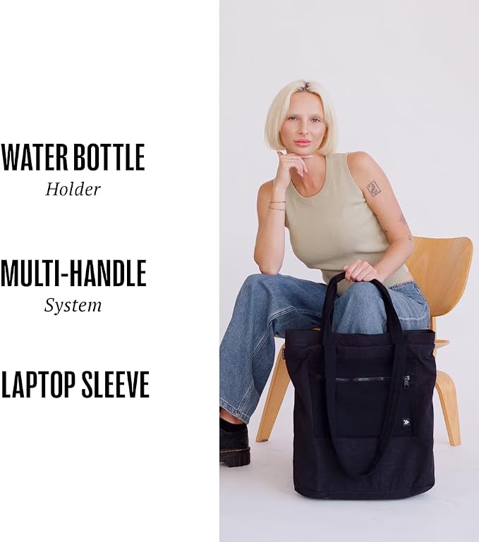 Thread Wallets Utility Tote – Large Travel Tote with Multi-Pocket Design, Laptop Compartment & Work Bag for Women (Black) - Image 4