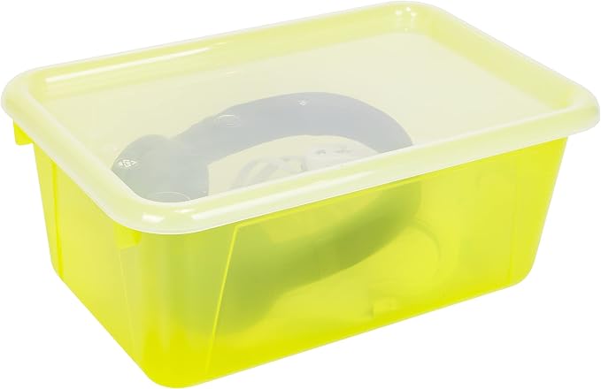 Storex Small Cubby Bins – Plastic Storage Containers for Classroom with Non-Snap Lid, 12.2 x 7.8 x 5.1 inches, Tint Yellow, 5-Pack (62482A05C) - Image 5