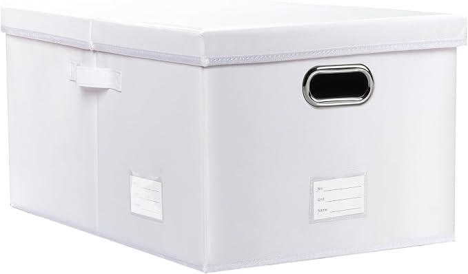 Collapsible Storage Box with Lid [1-Pack] Leather Fabric Foldable Storage Bin Organizer Container Basket Cube with Cover for Home Bedroom Closet Office Nursery White (22.8X15.7X11.8) by Prandom