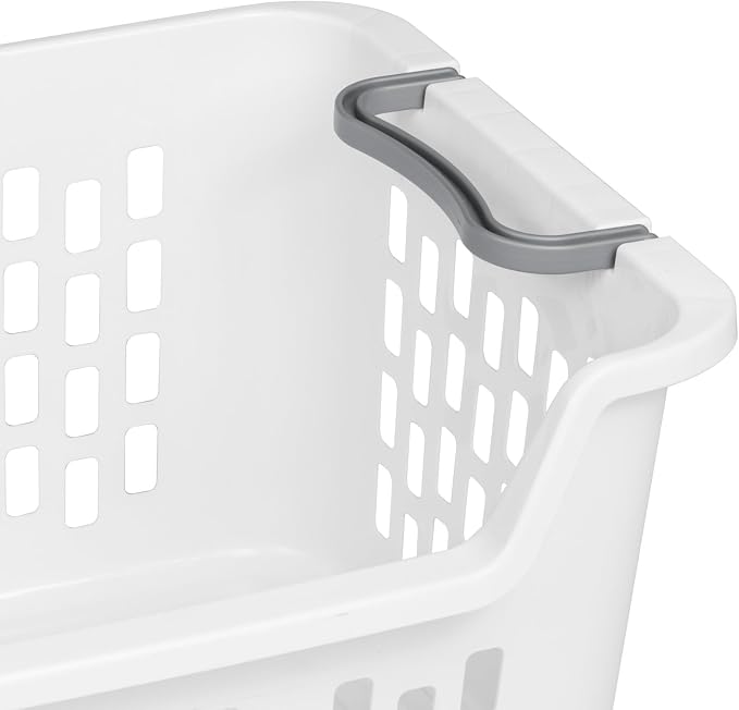 Sterilite 12 Pack Stacking Laundry Basket, 2 Bushel Clothes Hamper, White | Stackable Laundry Basket, Large Rectangular Storage Bin with Carrying Handles and Large 2 Bushel Capacity - Image 9