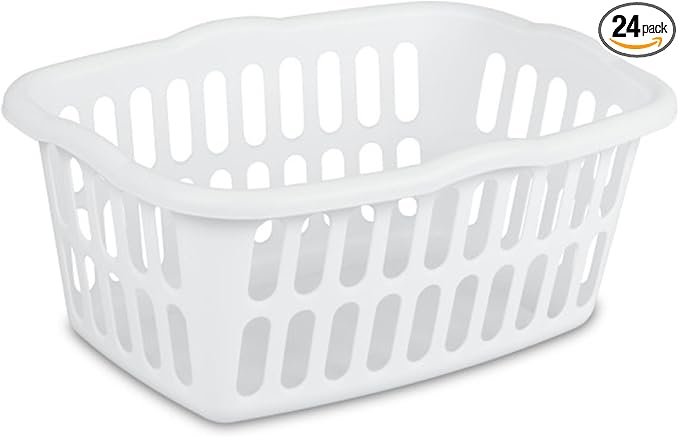 Sterilite Rectangular Laundry Basket, Plastic Clothes Hamper, 24-Pack | 1.5 Bushel, White - Dirty Clothing Storage Organizer with Handles for Bedroom, Bathroom, and Closet by Sterilite