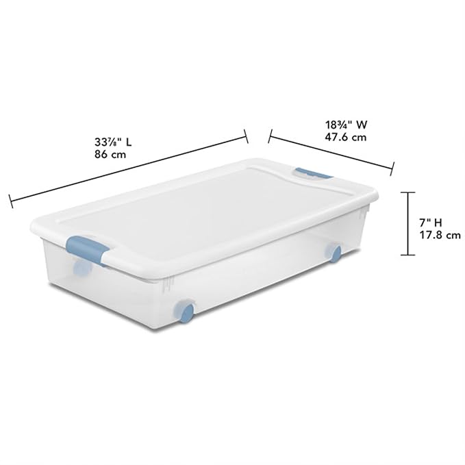 Sterilite 8-Pack Wheeled Latching Box, Plastic Under Bed Storage Bins with Lids, 56 Quart - Large Clear Stackable Tote Organizer Containers for Closet, Bedroom, Bathroom, and Office Organization - Image 2