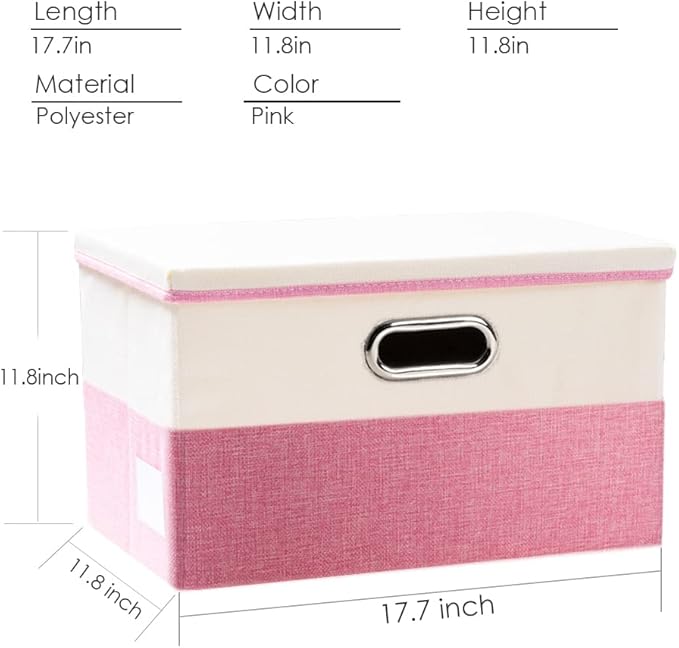 Large Collapsible Storage Bins with Lids [3-Pack] Fabric Foldable Storage Boxes Organizer Containers Baskets Cube with Cover for Home Bedroom Closet Office Pink&Cream(17.7x11.8x11.8) - Image 4