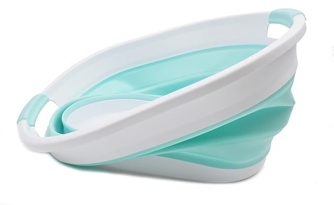 SAMMART 32L (8.4 gallon) Collapsible Plastic Laundry Basket - Foldable Pop Up Storage Container/Organizer - Portable Washing Tub, Water Capacity: 24L (1, White/Lake Green) - Image 4