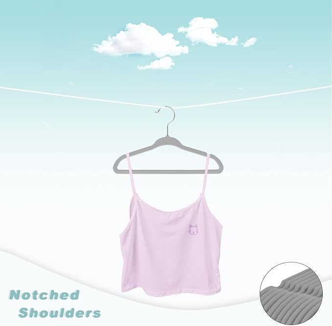 BAGAIL 50 Pack Kids Velvet Hangers 14 Inches Children's Clothes Hangers Non-Slip Baby Hangers for Infant/Toddler (Grey) - Image 3