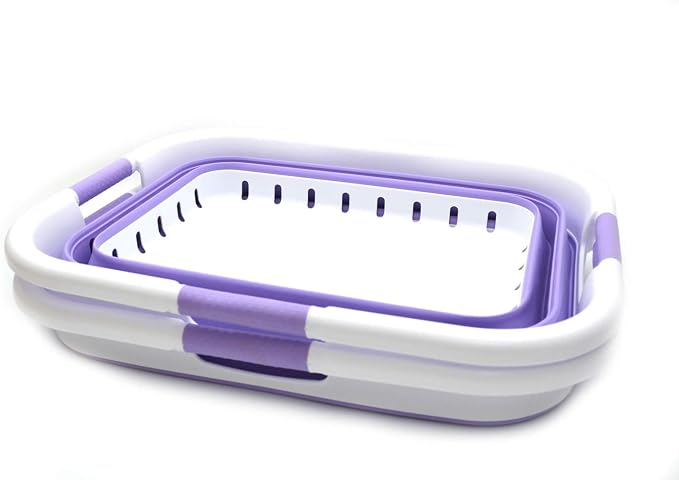 SAMMART 41L (10.8 gallon) Set of 2 Collapsible 3 Handled Plastic Laundry Basket-Foldable Pop Up Storage Container/Organizer-Space Saving Hamper/Basket (2, White/Lt. Purple) - Image 2