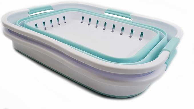 SAMMART Set of 2-30L (8 gallon) Collapsible Plastic Laundry Basket - Foldable Pop Up Storage Container/Organizer - Space Saving Hamper/Basket (2, White/Lake Green) - Image 2
