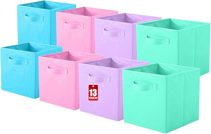 ShellKingdom Storage Bins, Foldable Fabric Storage Cubes, 8 Pack, 4 Colors | Cloth Organizer Drawer For Closet And Toys, 13 X 13 X 13 INCH, (Pink+Lavender+Light Blue+Mint Green) by ShellKingdom