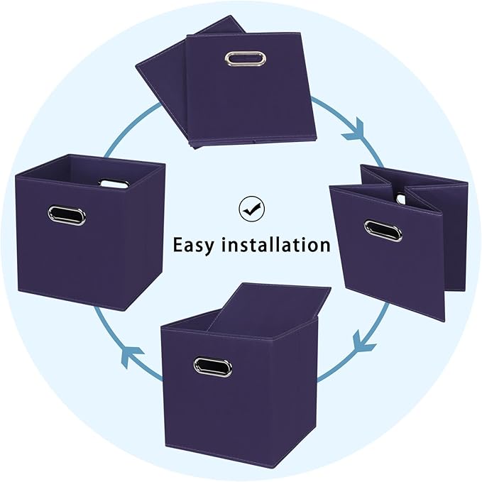 Fabric Cubby Storage Bins，13x13x13 Inches ，Cube Organizer Bins Foldable Storage Bins with Dual Handles Fabric Organizer Bins and Basket Storage Box，Set of 3 ，Navy Blue - Image 6