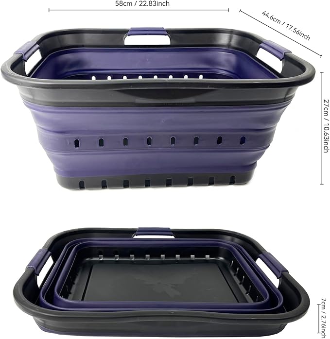 SAMMART 42 (11 Gallons) Collapsible Plastic Laundry Basket, Foldable Pop Up Storage Container/Organizer, Space Saving Hamper, Portable Bin for Dorm Room Bathroom (1, Black/Dark Purple) - Image 9