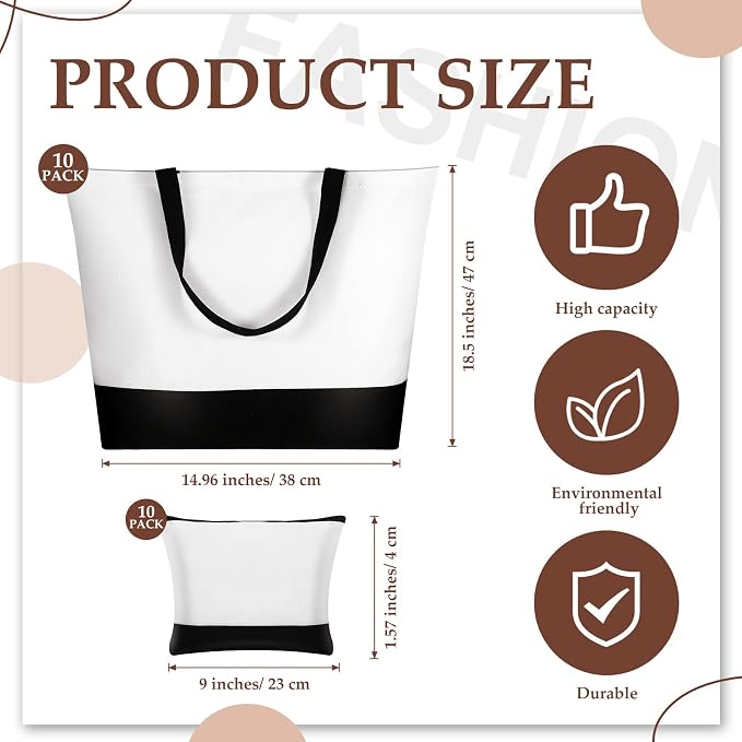Sanwuta 20 Pcs Bulk Canvas Tote Bags Blank Reusable,Urban Minimalist Duo | 10 Large Totes Plus 10 Cosmetic Pouches, Blank for Custom Printing, Sturdy Handles, Perfect for Grocery or Gift Sets - Image 3