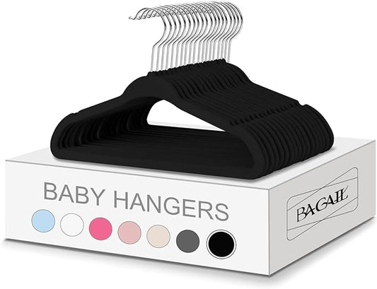 BAGAIL 50 Pack Kids Velvet Hangers 11 Inches Children's Clothes Hangers Non-Slip Baby Hangers for Infant/Toddler (Black) by BAGAIL