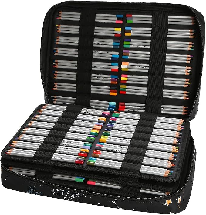 Lbxgap Portable Colored Pencil Case 480 Slots Pencil Case or 320 Gel Pen Case Large Capacity Pencil Organizer with Handle Strap Handy Colored Pencil Box for Artist | Large MultiLayer Watercolor Pen Bag w/Zipper Front Pocket for 480 Colored Pencils/320 ... - Image 4