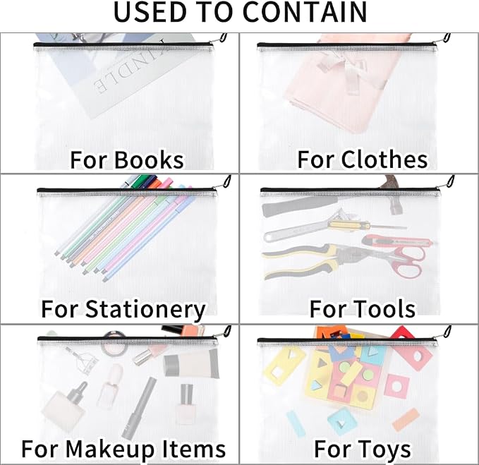 EOOUT 24pcs Mesh Zipper Pouch Bags, Plastic Zipper Bag for Organizing 13.5x9.5 Inches Letter Size, A4 Size, for Office Supplies - Image 4