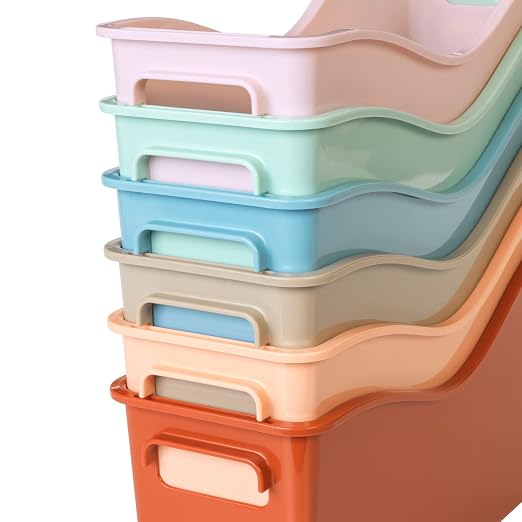 Really Good Stuff Easy Carry Storage Bins, Set of 6 Boho Colors | Durable Plastic File Folder Organizer, Magazine File Holder, Book & Binder Holder for Desk - Image 3