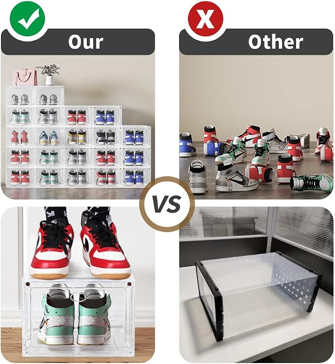 Large Clear Plastic Shoe Boxes Stackable Organizing Sneaker, 10 Pack Drop Front Shoe Storage Boxes for Closet, plastic shoe storage entryway for Size 12 (Clear 10 Pack) - Image 2