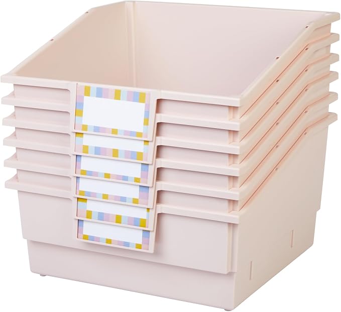 Really Good Stuff Picture Book Classroom Library Bins with Dividers, 6-Pack | Sand, 13.5 in W x 13.5 in D x 7.75 in - Image 3