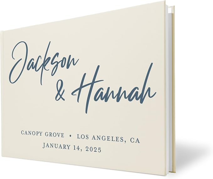 Personalized Wedding Guest Book w/Names, Date, and Address, Custom Hardcover Guest Book for Wedding Reception, Blank Pages for Signing - Cream by Follow