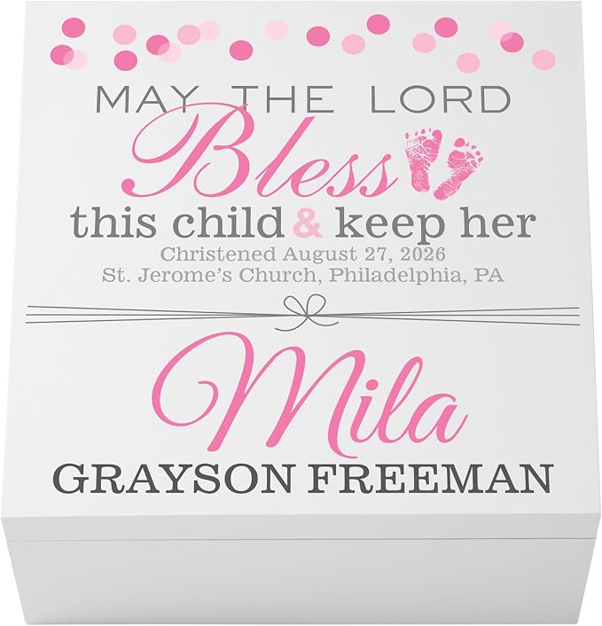 Let's Make Memories Personalized Keepsake Box for Blessed Child - Memories Box - Baptism - Confirmation - Memento Storage - For Girls - 6" Hx12 Sq - May the Lord Bless - Pink by LetsMakeMemories