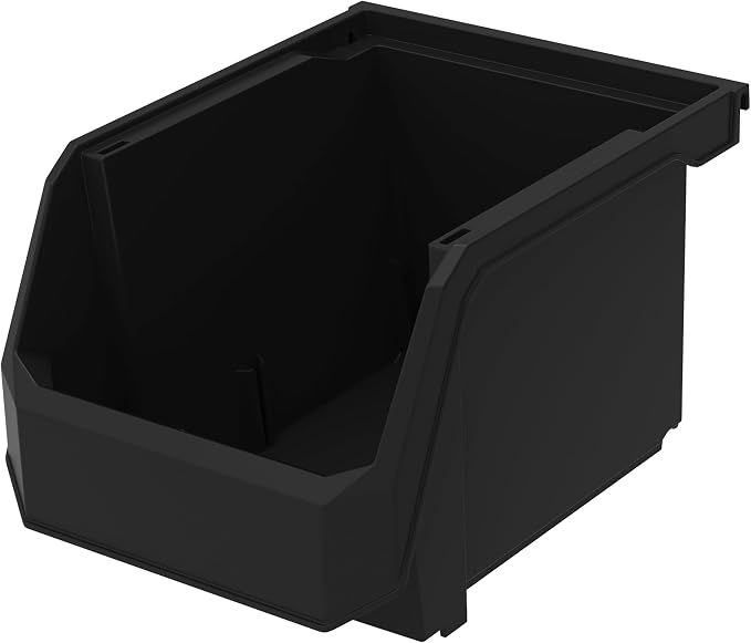 Medium-Tall Stackable Plastic Storage Bins, 4-Pack, Black | Open-Front Stackable Bins For Garage, Pantry, Closet & Office, 7"L X 11"W X 8"H, Nests When Empty, Durable Plastic - Image 5