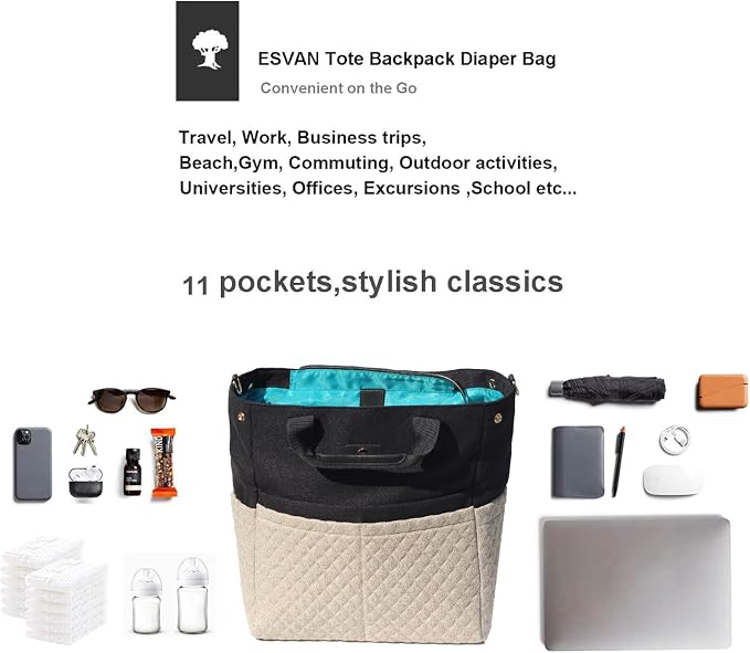 Diaper Tote Bag Totepack Backpack Crossbody Bag 3 in 1 for Women Laptop Backpack Multifunctional with Insulated Pockets - Image 6