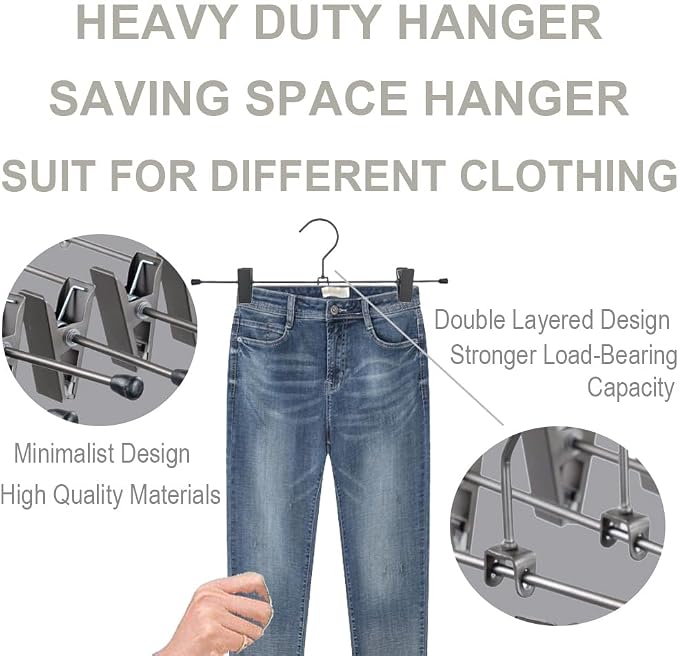 Pants Hangers 13.8" Dark Grey Skirt Clothes Rack with Clips Metal Clips Trousers Hanger Space Saving Slacks Hangers Durable and Sturdy Pants Display 30 Pack - Image 7