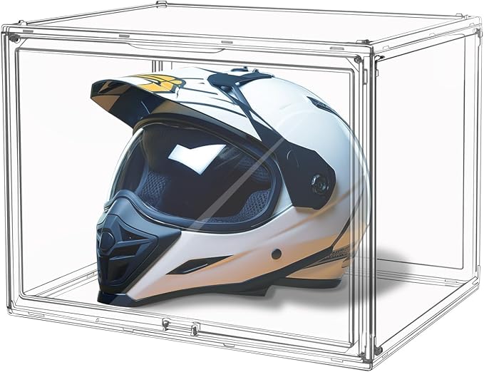 GUDEMAY Large Clear Stackable Plastic Storage Bins with Door, Dustproof Figures Collectibles Display Case, Football & Motorcycle Helmet Showcase, Basketball, Memorabilia Organizer Box (XL, Count, 1) - Image 7