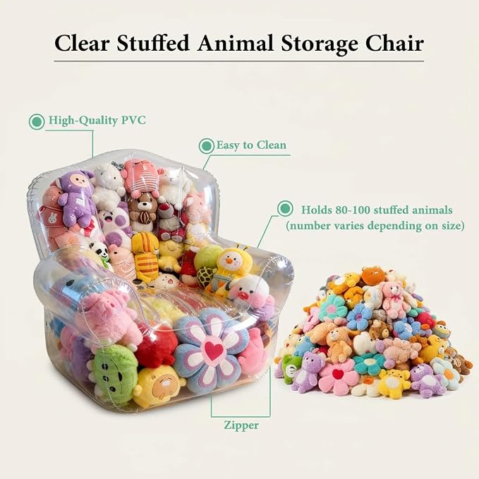 Clear Stuffed Animal Storage Chair (No Filler)- Extra Large Bean Bag Chair Cover for Kids, PVC Stuffed Animal Storage Sofa,Organizing Plush Toys or Textile,Easy Clean,Save Kids Room Space - Image 3
