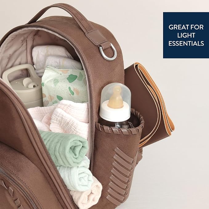 Itzy Ritzy Mini Diaper Bag Backpack - 10 Pockets with Changing Pad (Aspen) | Chic Mini Plus Diaper Bag with 2 Insulated Bottle Pockets, Key Lanyard, Wipeable Changing Pad, Grab-Top Handle & Rubber Feet - Image 7